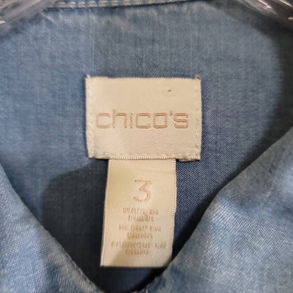 Chico's 2-tone Chambray Button Up Shirt Tencel Lyocell 3 16-18 - Picture 4 of 5